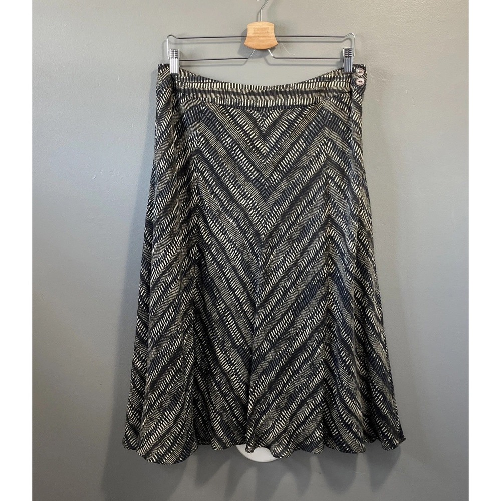 Jones New York 100% Silk A-Line Skirt Womens 12 Black Green Chevron Lined